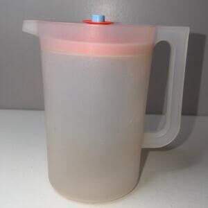 Vintage Tupperware Pitcher 1676-3 Clear With Orange Blue Push Button Lid